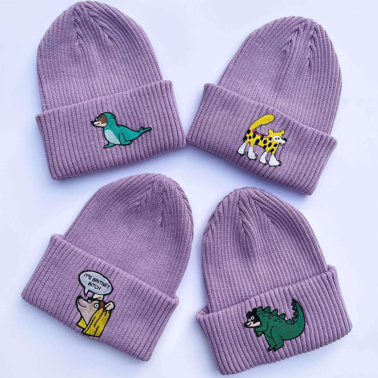 ‘Lilac’ embroidered beanie